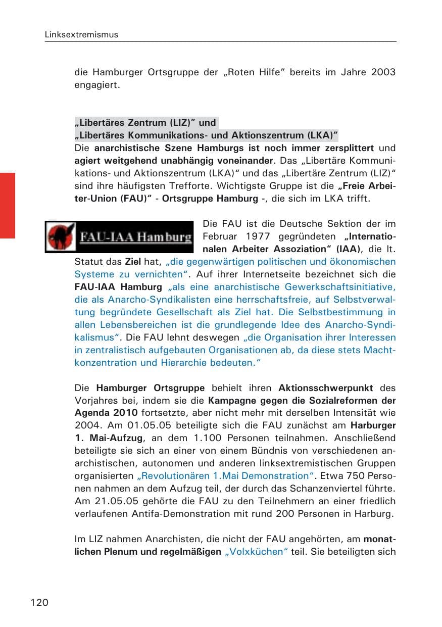 Seite 120 des Verfassungsschutzbericht 2005 Hamburg