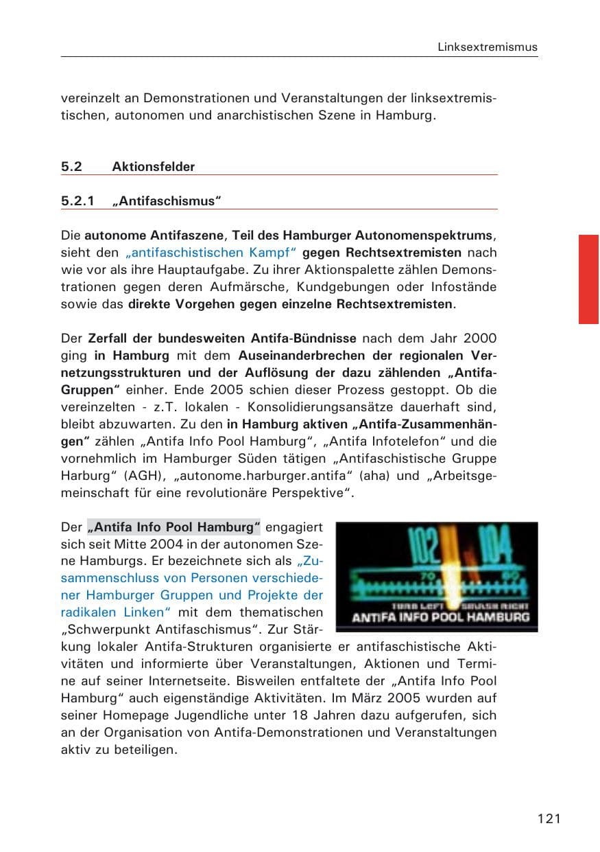 Seite 121 des Verfassungsschutzbericht 2005 Hamburg