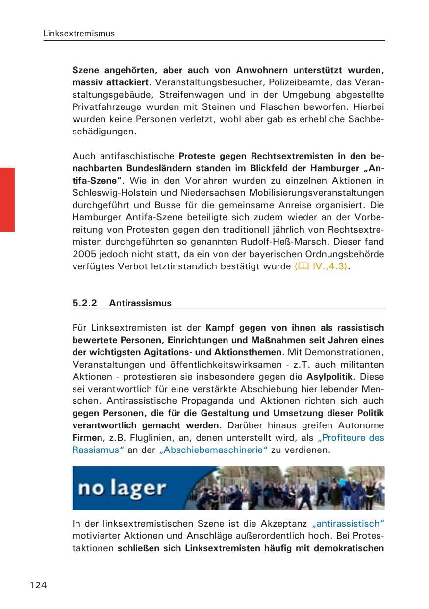Seite 124 des Verfassungsschutzbericht 2005 Hamburg