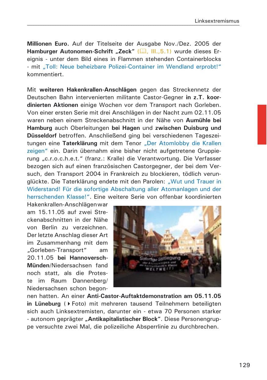 Seite 129 des Verfassungsschutzbericht 2005 Hamburg