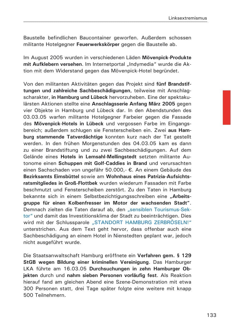 Seite 133 des Verfassungsschutzbericht 2005 Hamburg