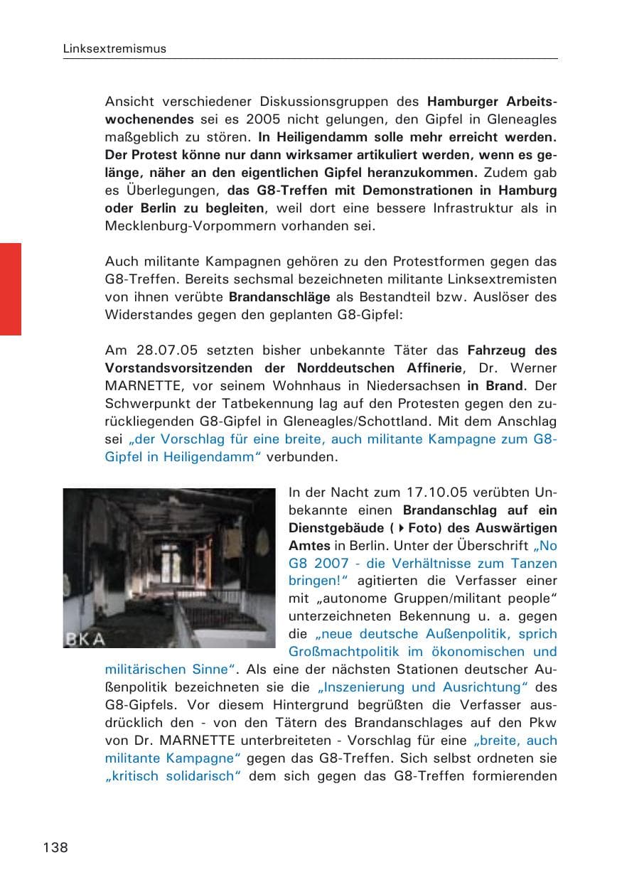 Seite 138 des Verfassungsschutzbericht 2005 Hamburg
