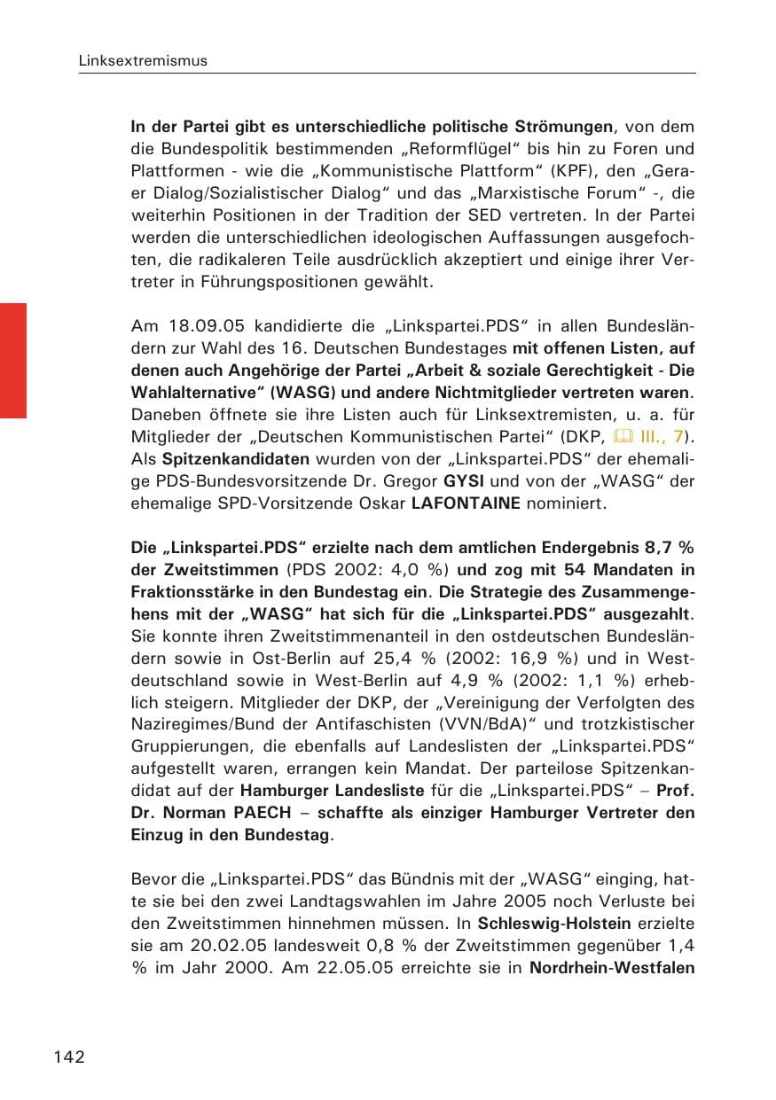 Seite 142 des Verfassungsschutzbericht 2005 Hamburg