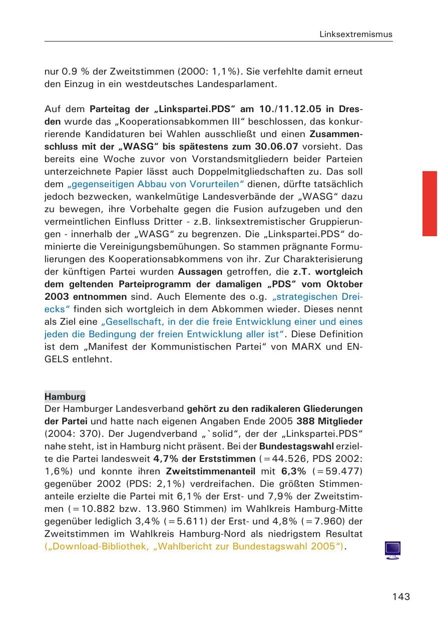 Seite 143 des Verfassungsschutzbericht 2005 Hamburg