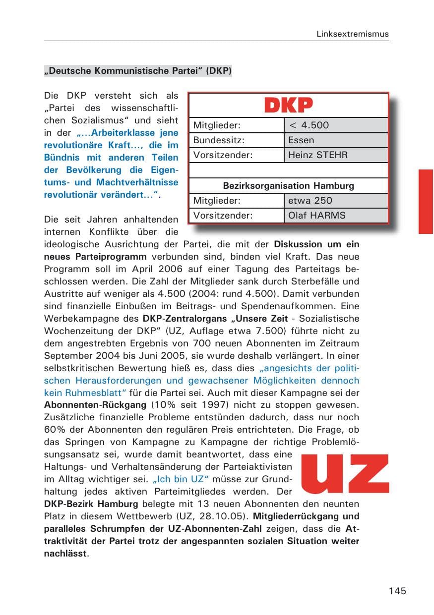 Seite 145 des Verfassungsschutzbericht 2005 Hamburg