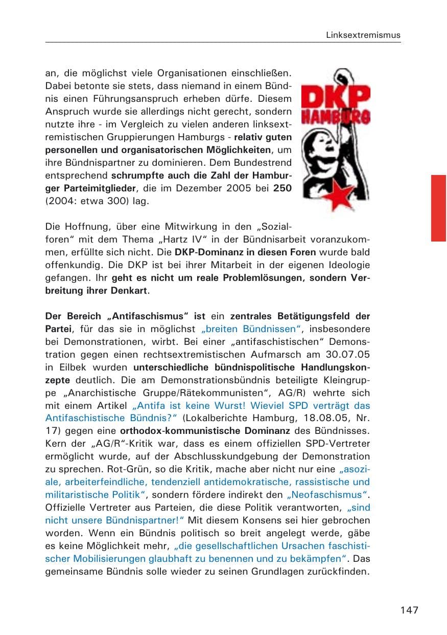 Seite 147 des Verfassungsschutzbericht 2005 Hamburg