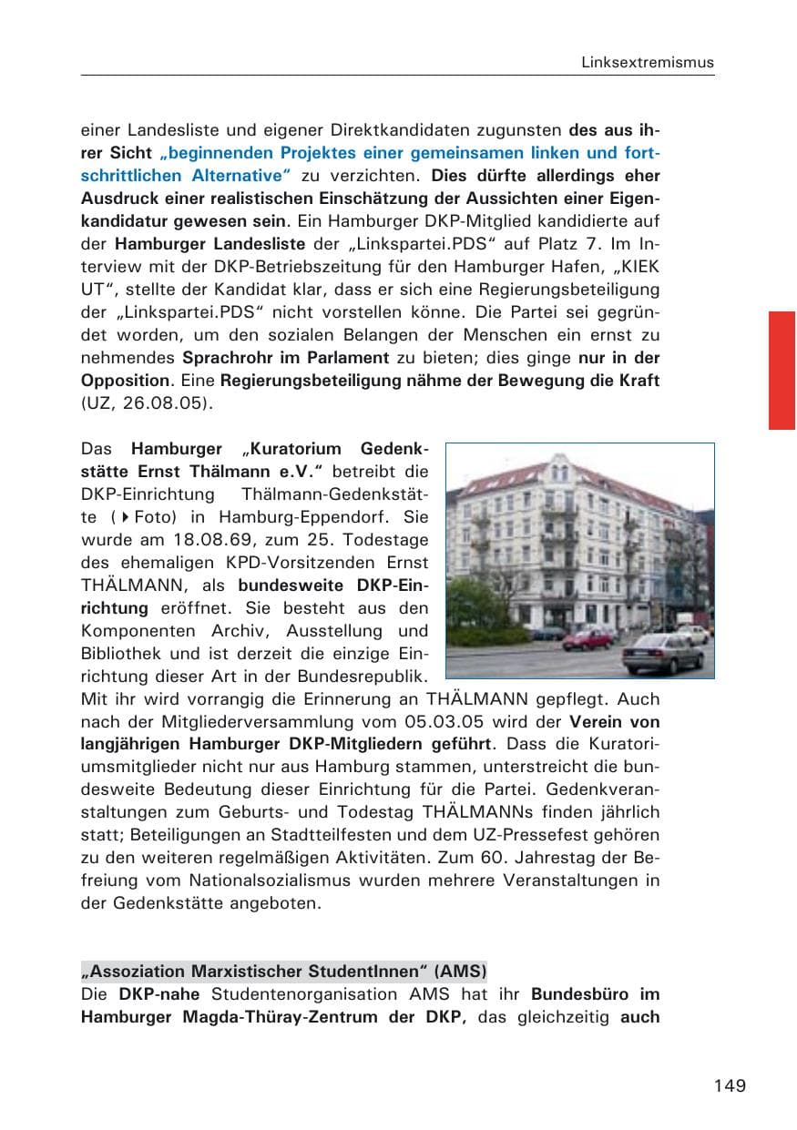 Seite 149 des Verfassungsschutzbericht 2005 Hamburg