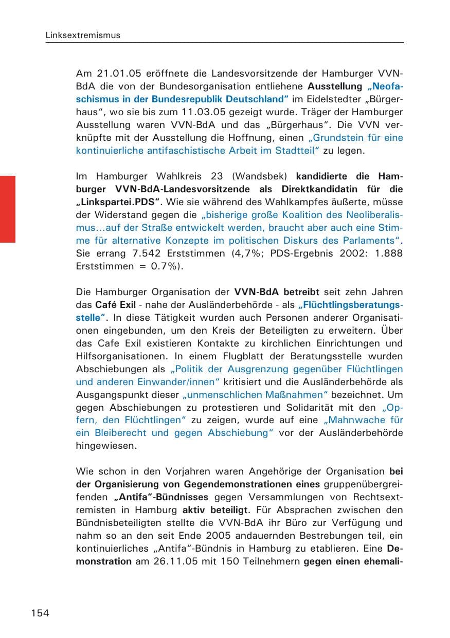Seite 154 des Verfassungsschutzbericht 2005 Hamburg