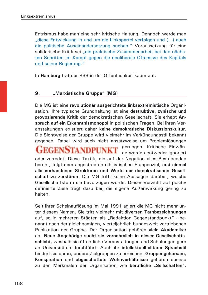 Seite 158 des Verfassungsschutzbericht 2005 Hamburg