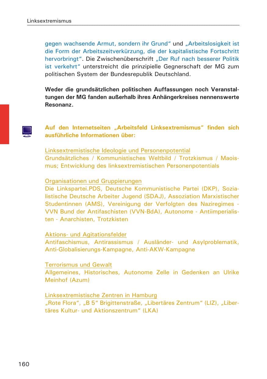 Seite 160 des Verfassungsschutzbericht 2005 Hamburg