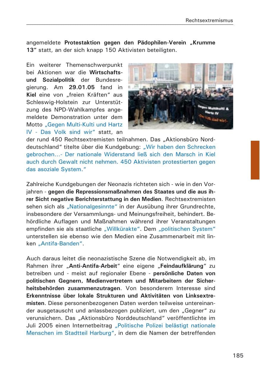 Seite 185 des Verfassungsschutzbericht 2005 Hamburg