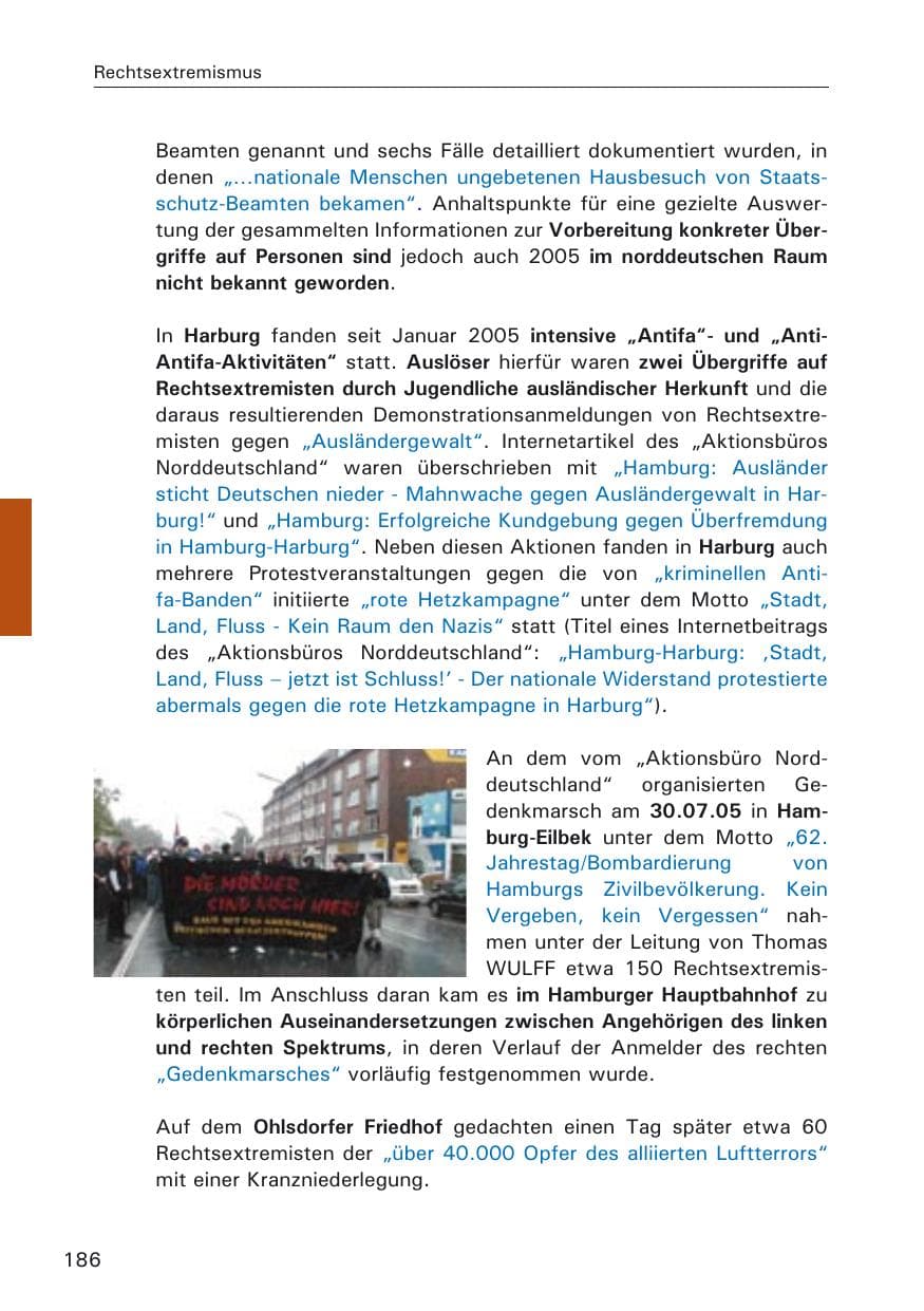 Seite 186 des Verfassungsschutzbericht 2005 Hamburg