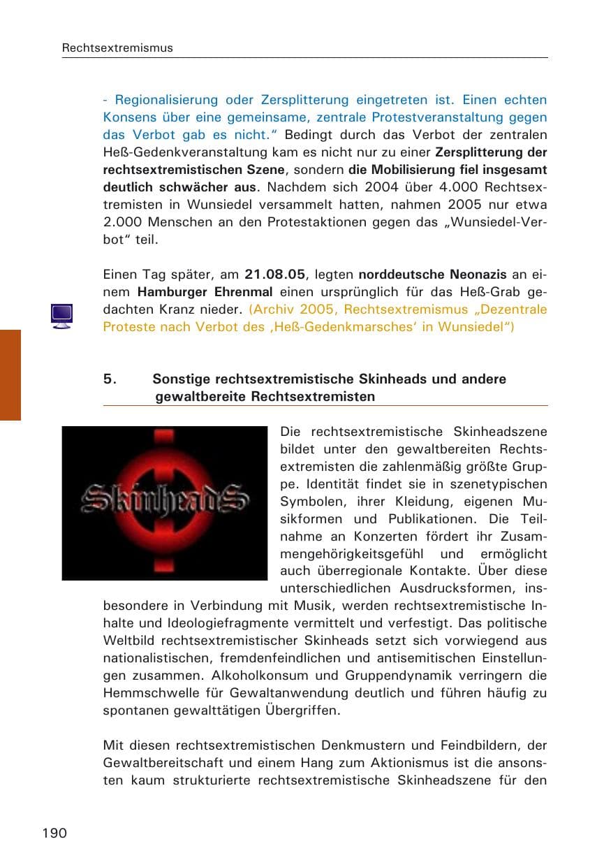 Seite 190 des Verfassungsschutzbericht 2005 Hamburg