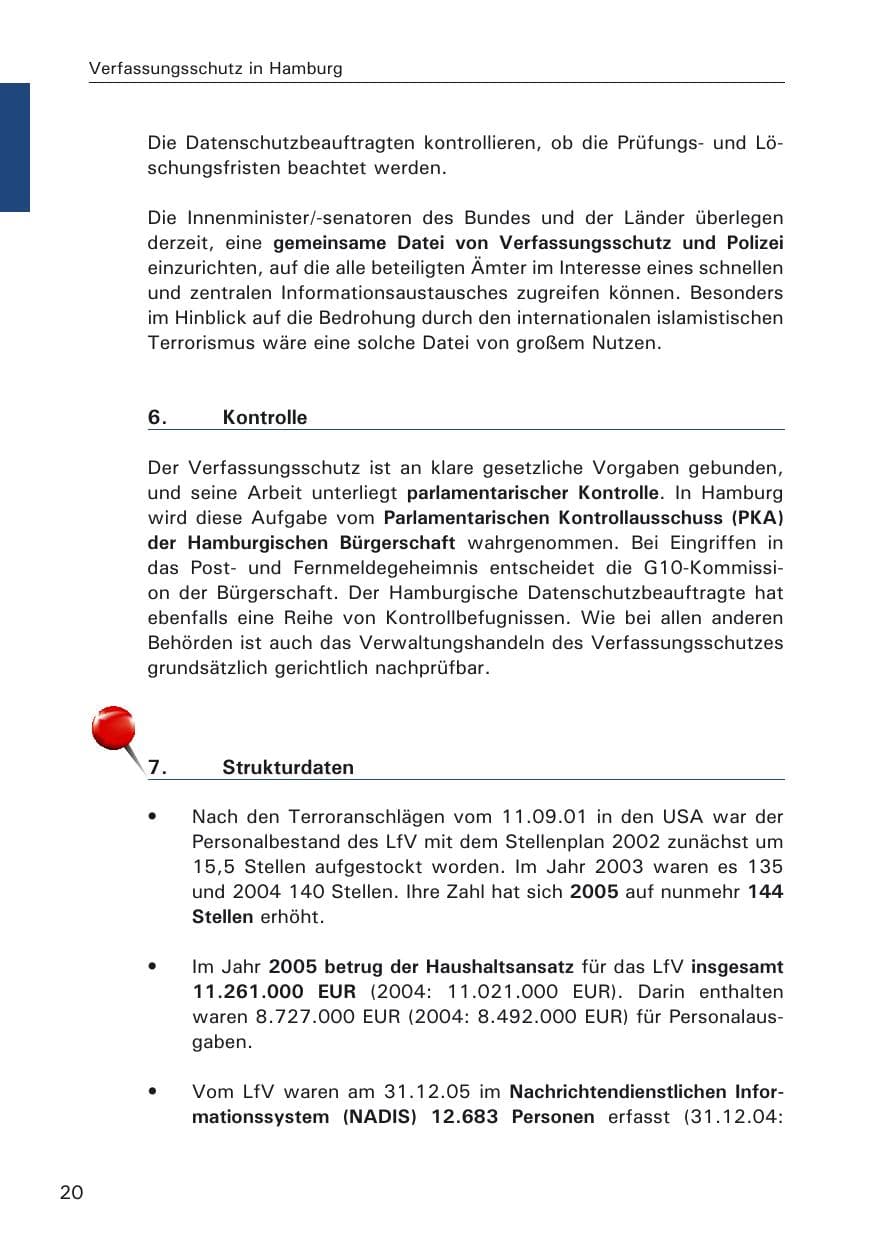 Seite 20 des Verfassungsschutzbericht 2005 Hamburg