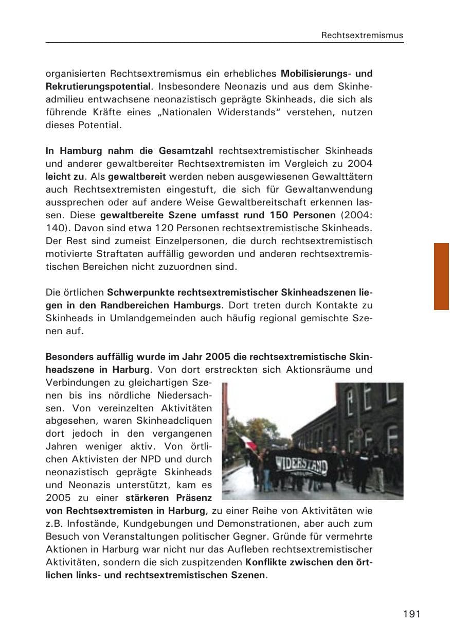 Seite 191 des Verfassungsschutzbericht 2005 Hamburg