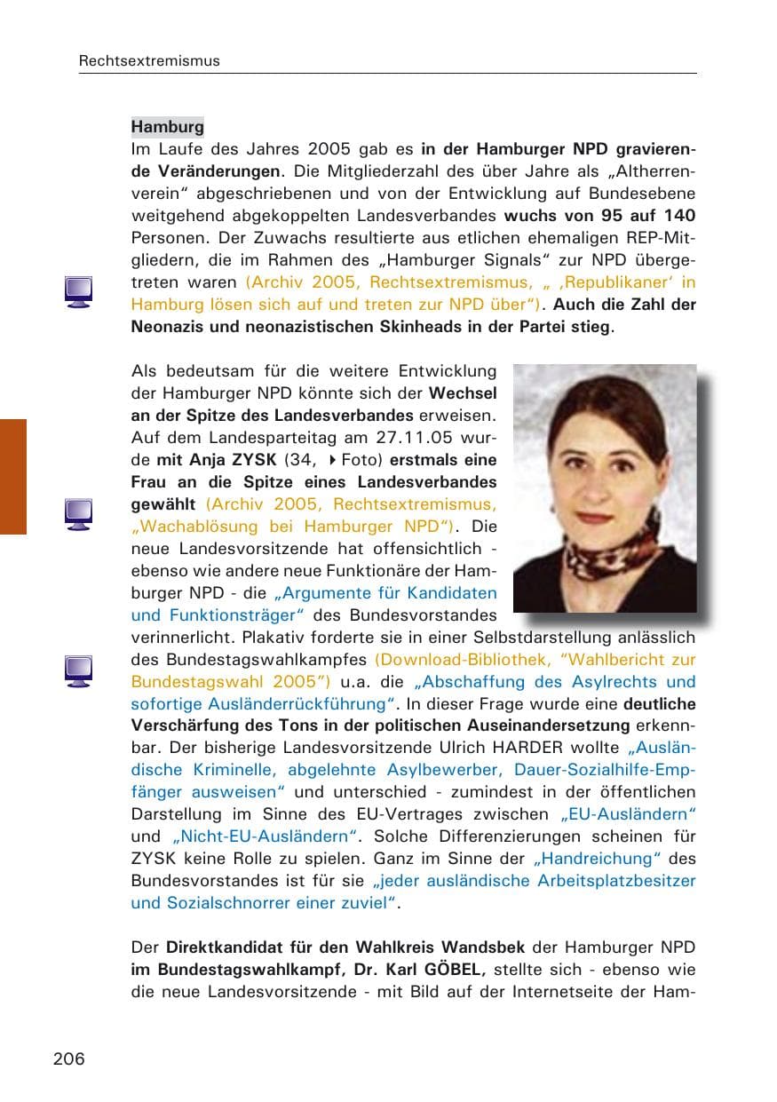 Seite 206 des Verfassungsschutzbericht 2005 Hamburg