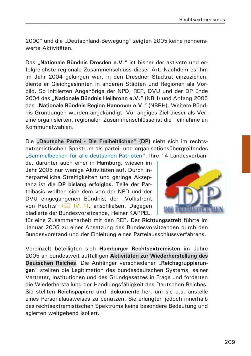 Seite 209 des Verfassungsschutzbericht 2005 Hamburg