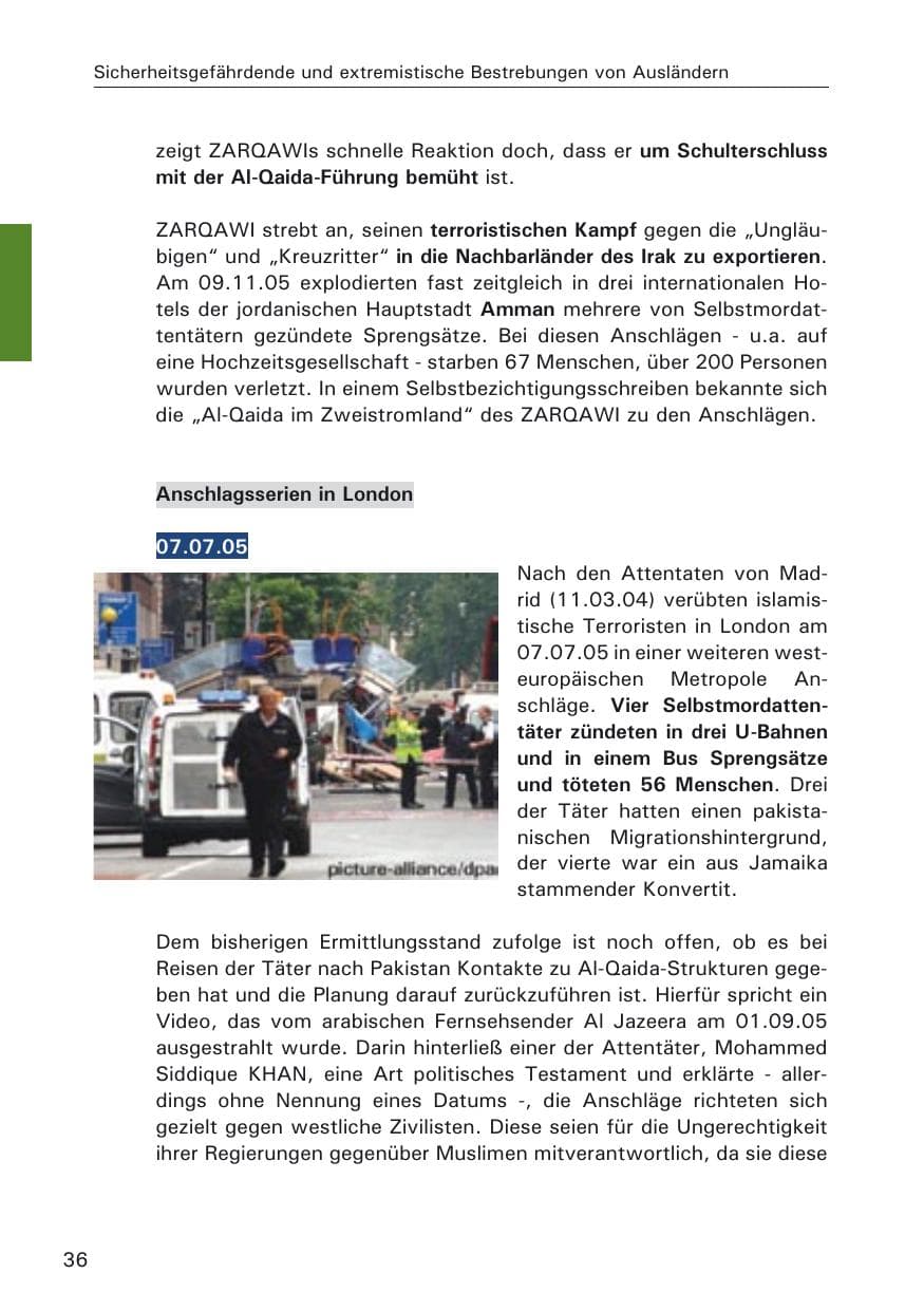 Seite 36 des Verfassungsschutzbericht 2005 Hamburg