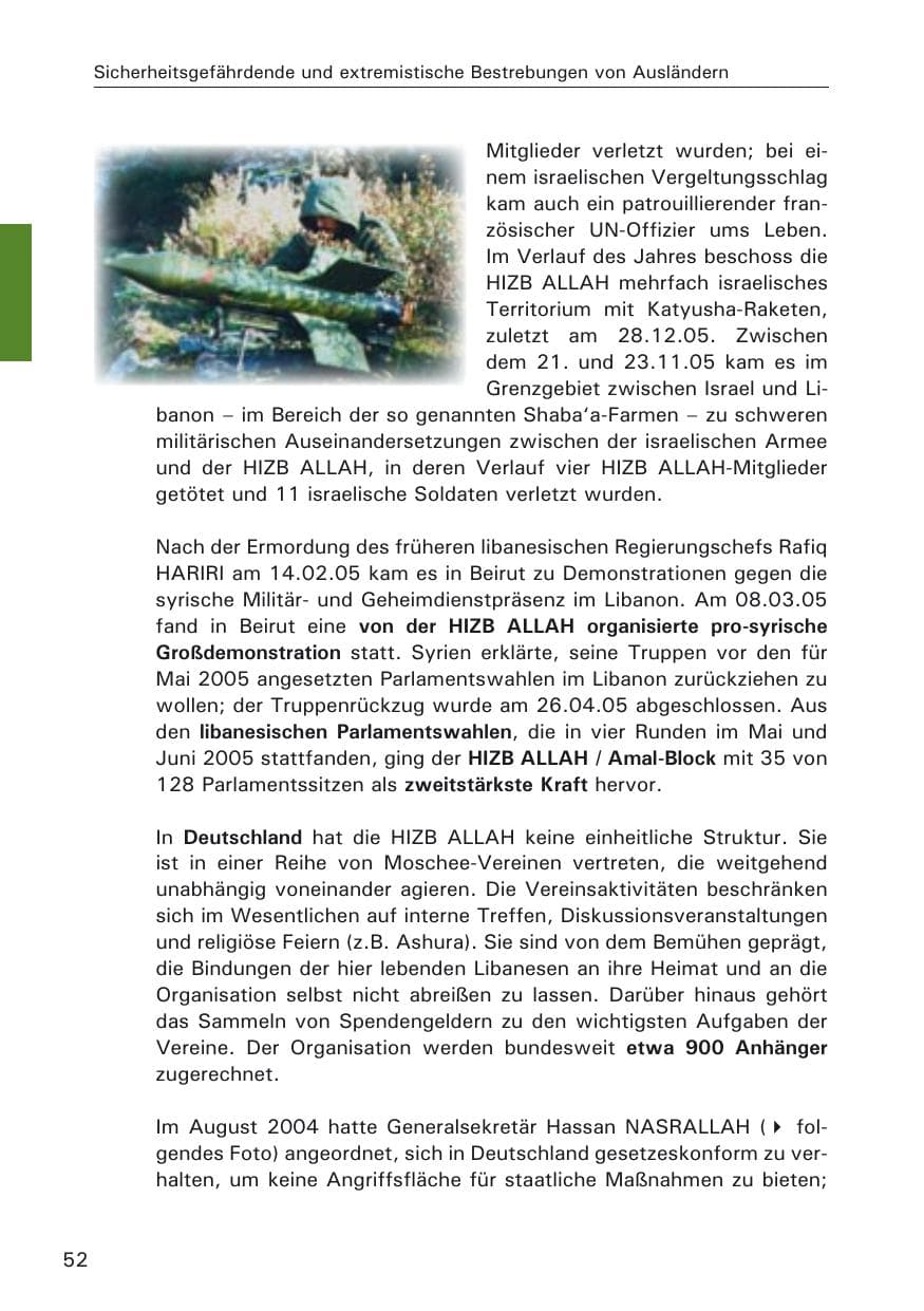 Seite 52 des Verfassungsschutzbericht 2005 Hamburg