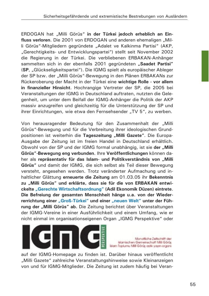 Seite 55 des Verfassungsschutzbericht 2005 Hamburg