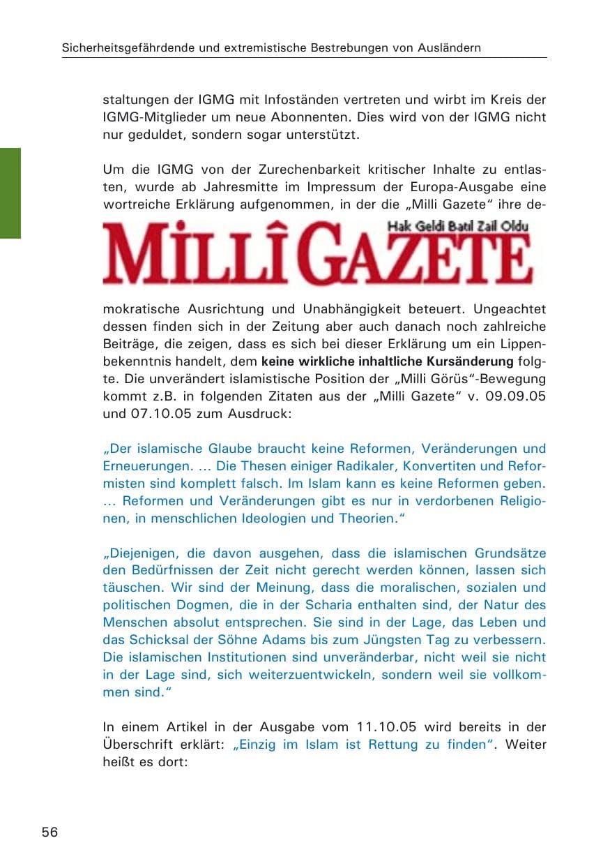 Seite 56 des Verfassungsschutzbericht 2005 Hamburg