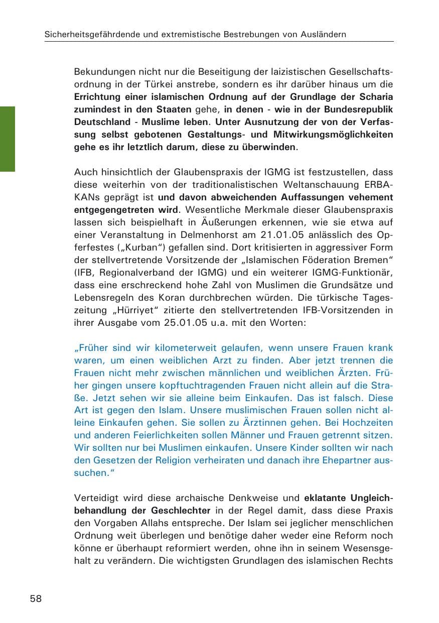 Seite 58 des Verfassungsschutzbericht 2005 Hamburg
