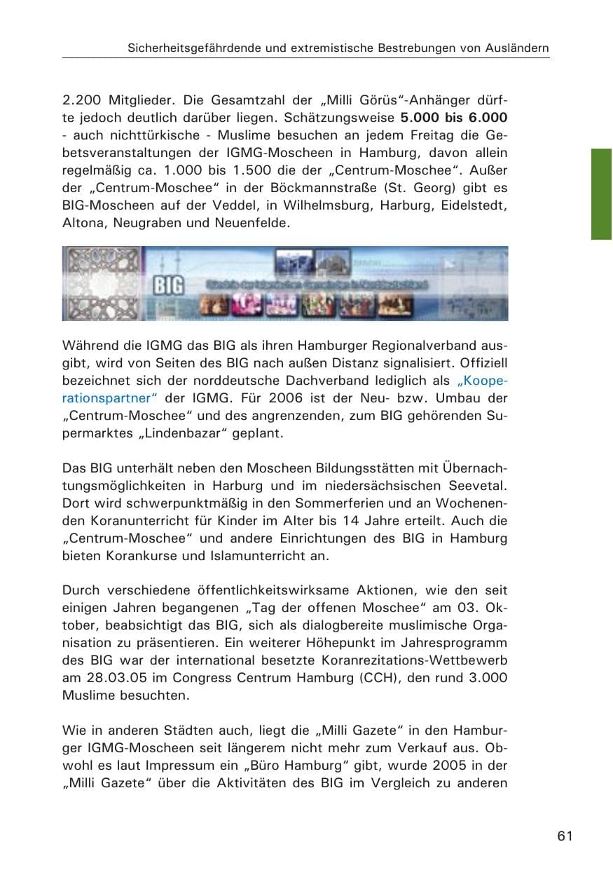 Seite 61 des Verfassungsschutzbericht 2005 Hamburg