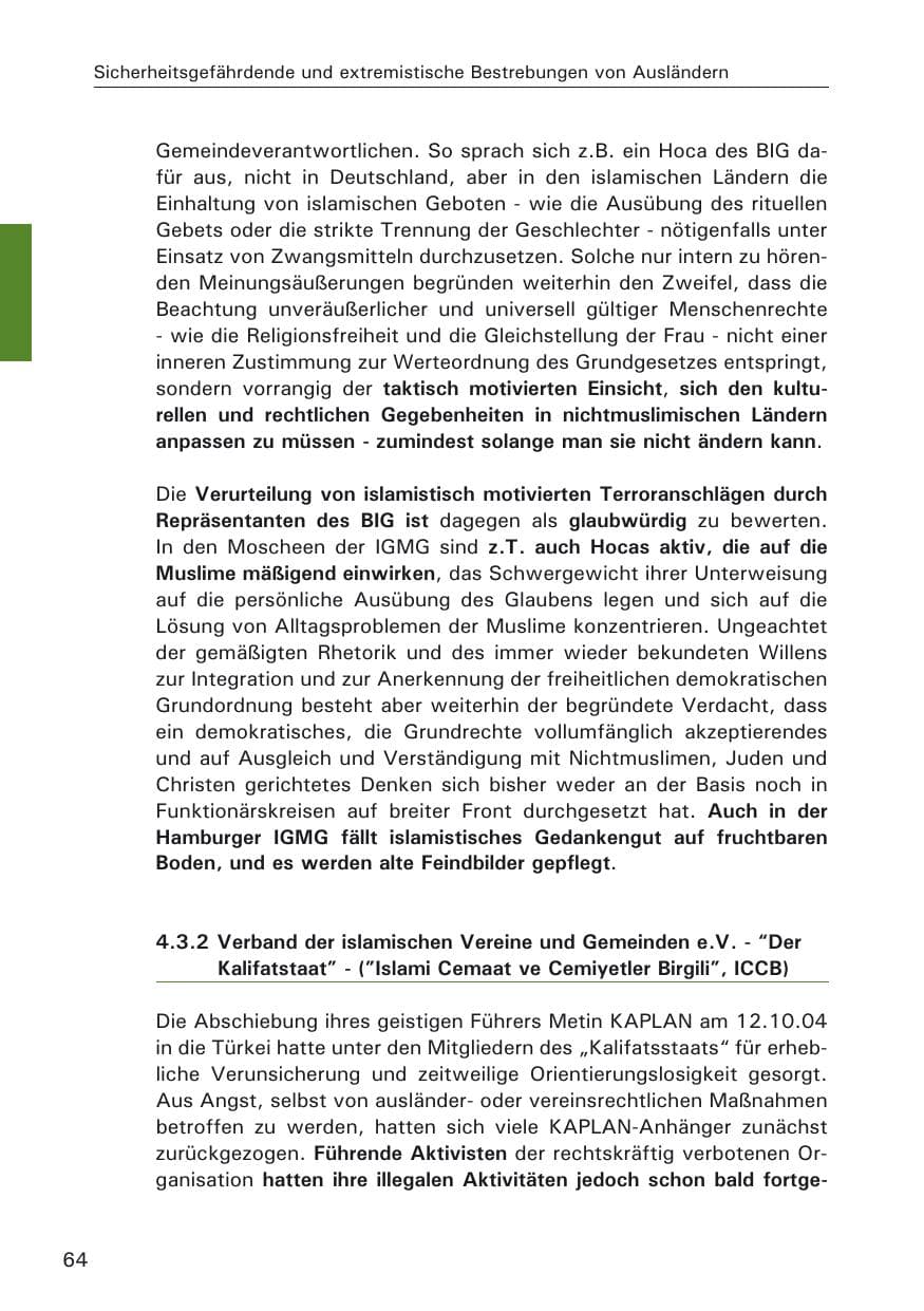 Seite 64 des Verfassungsschutzbericht 2005 Hamburg