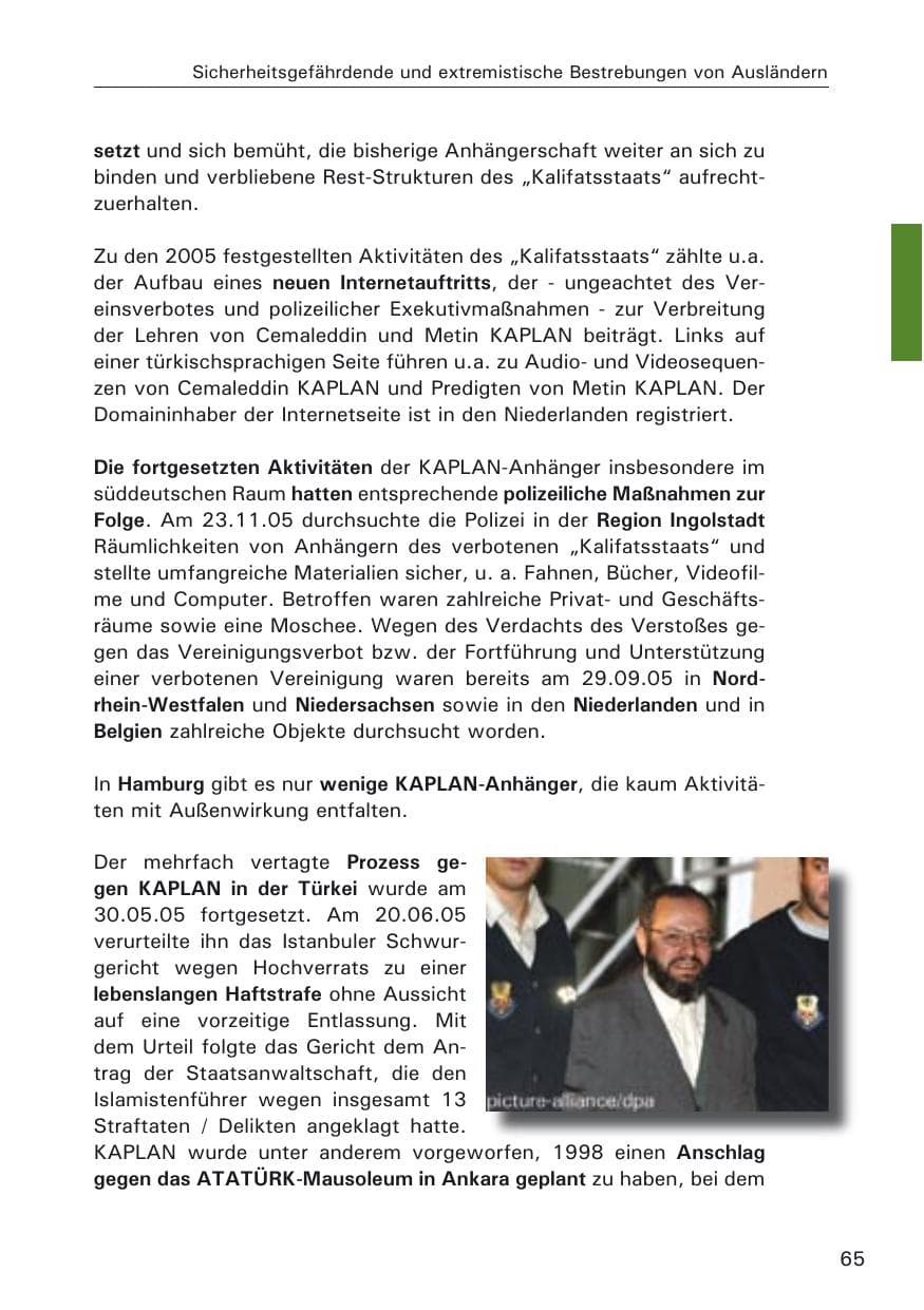 Seite 65 des Verfassungsschutzbericht 2005 Hamburg