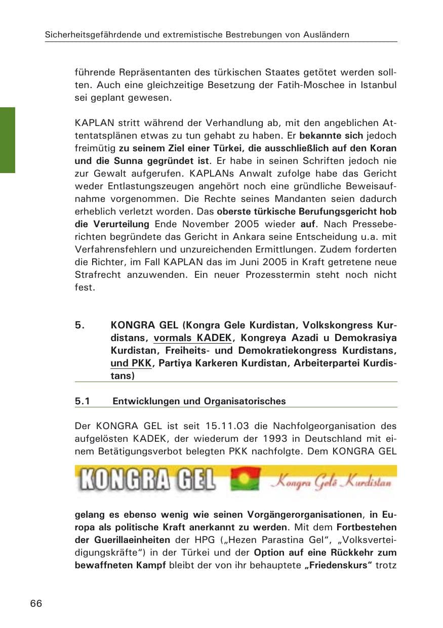 Seite 66 des Verfassungsschutzbericht 2005 Hamburg