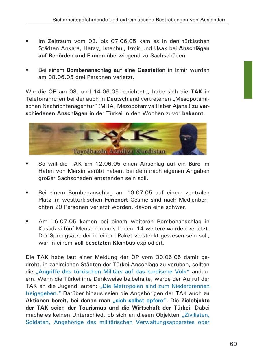 Seite 69 des Verfassungsschutzbericht 2005 Hamburg