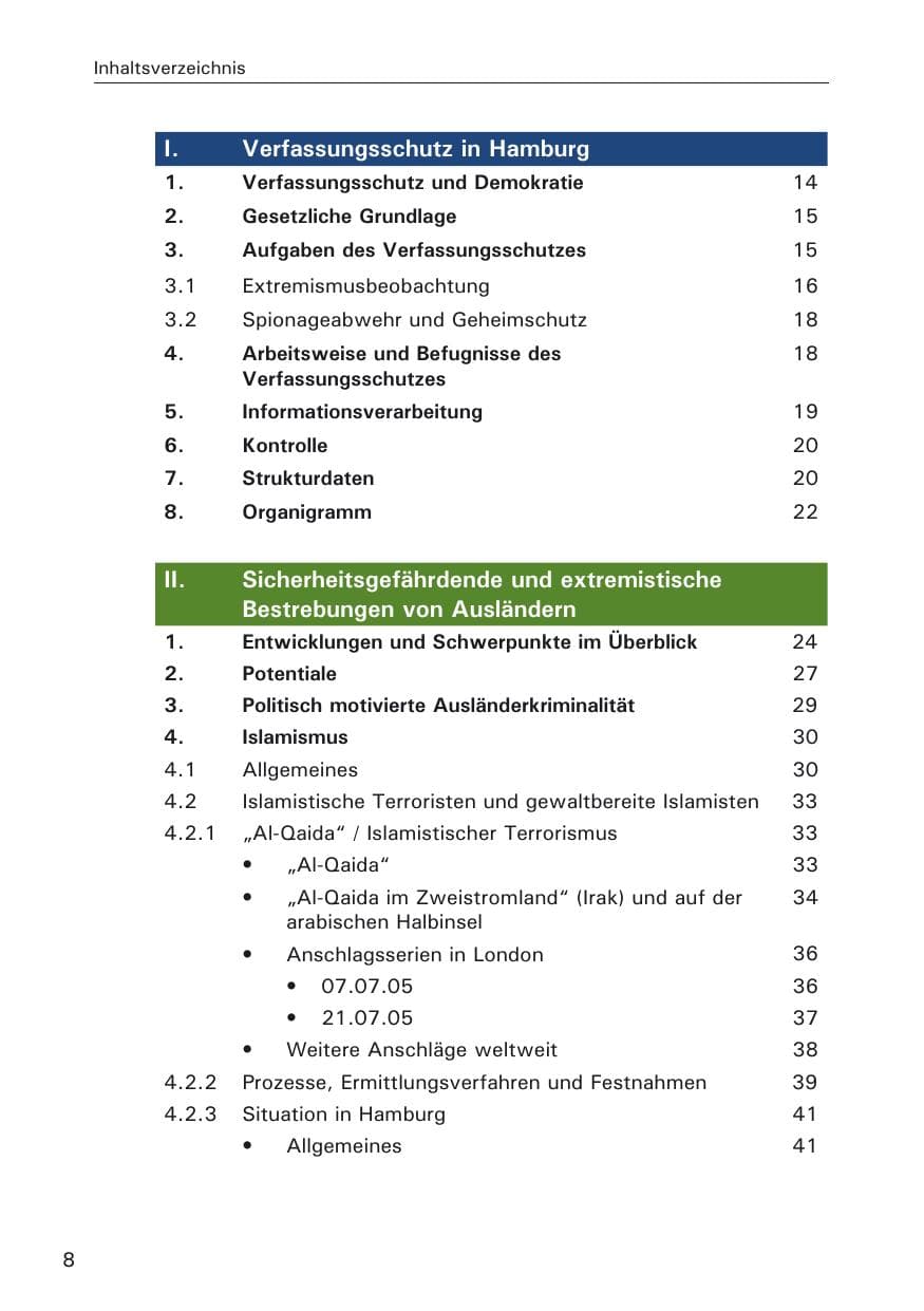 Seite 8 des Verfassungsschutzbericht 2005 Hamburg