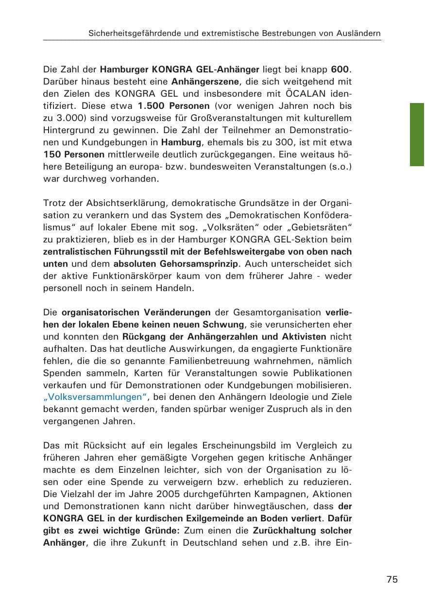 Seite 75 des Verfassungsschutzbericht 2005 Hamburg