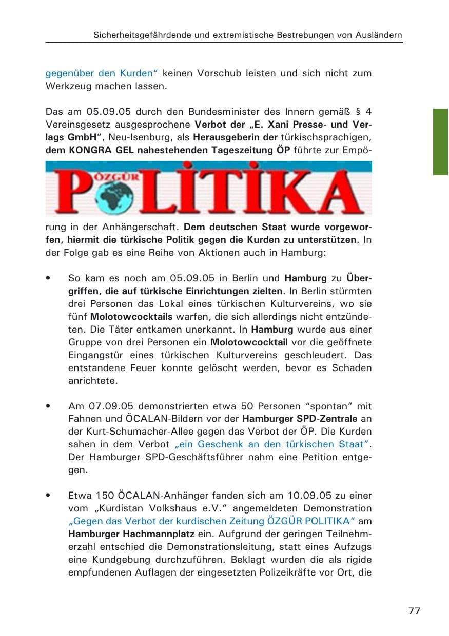 Seite 77 des Verfassungsschutzbericht 2005 Hamburg