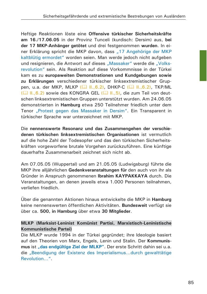 Seite 85 des Verfassungsschutzbericht 2005 Hamburg