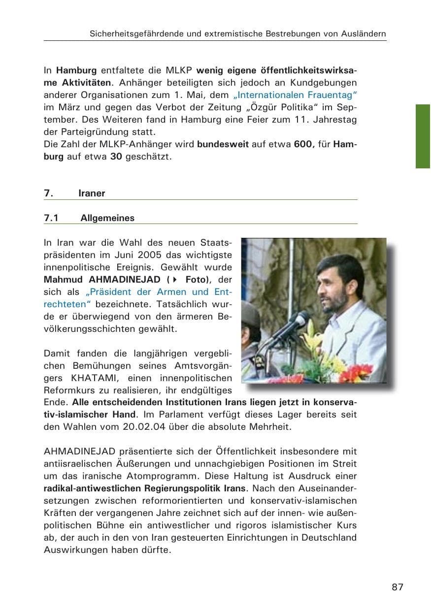 Seite 87 des Verfassungsschutzbericht 2005 Hamburg