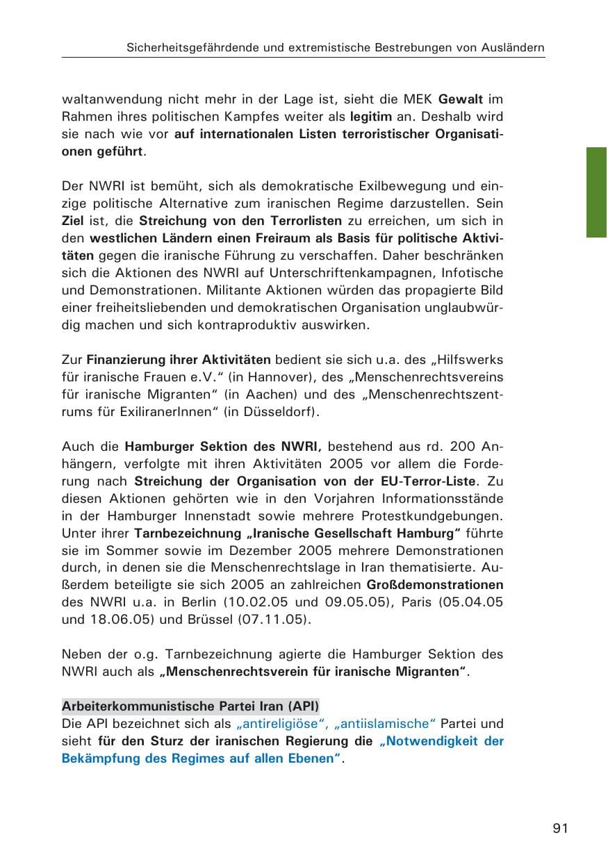 Seite 91 des Verfassungsschutzbericht 2005 Hamburg