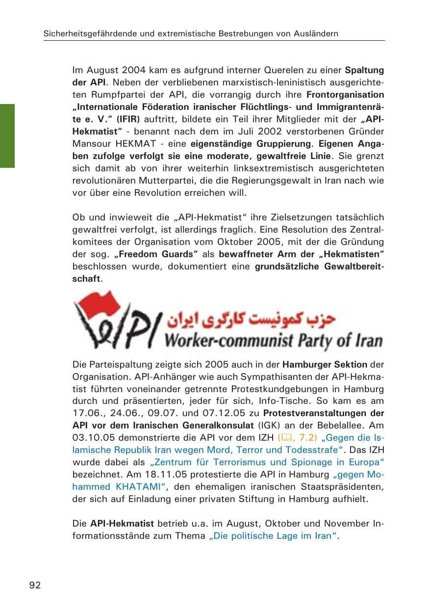 Seite 92 des Verfassungsschutzbericht 2005 Hamburg