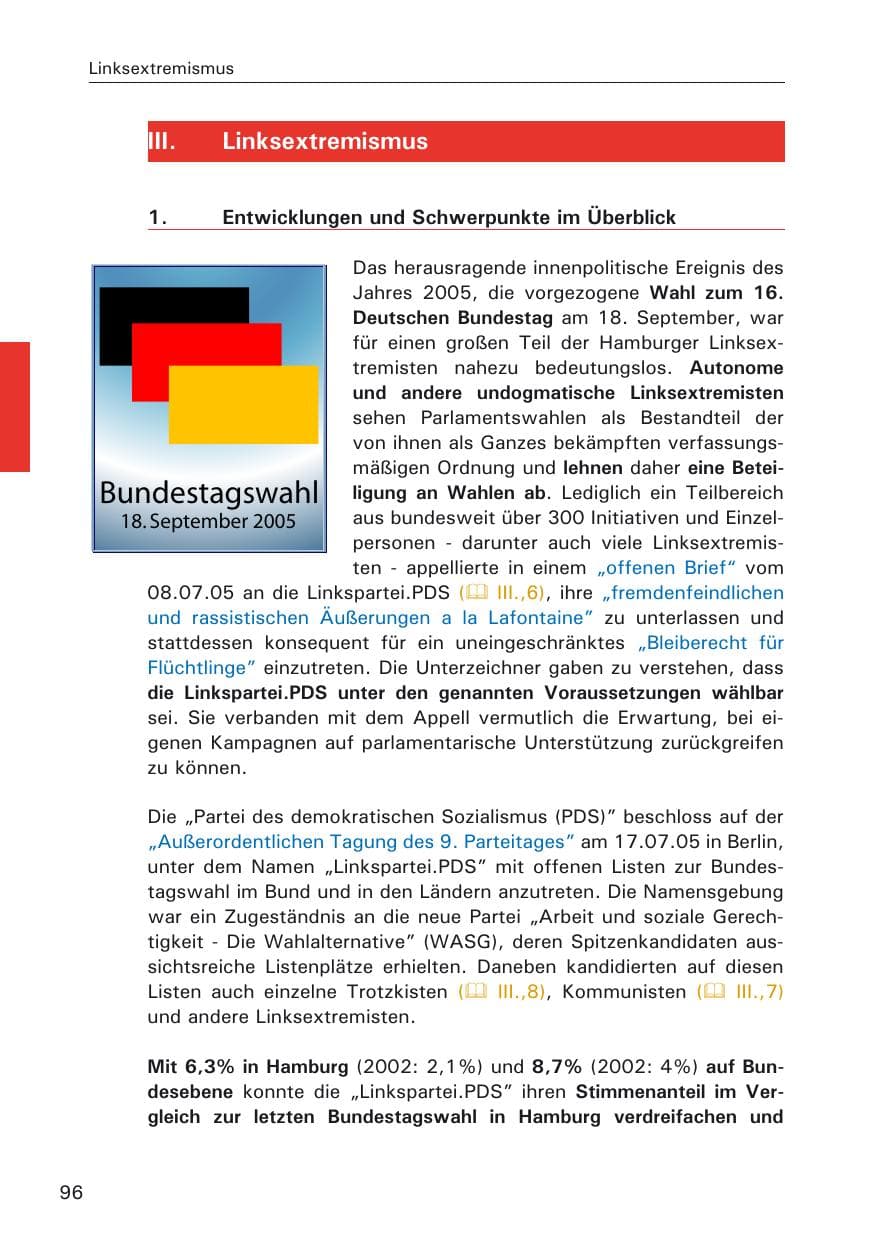 Seite 96 des Verfassungsschutzbericht 2005 Hamburg