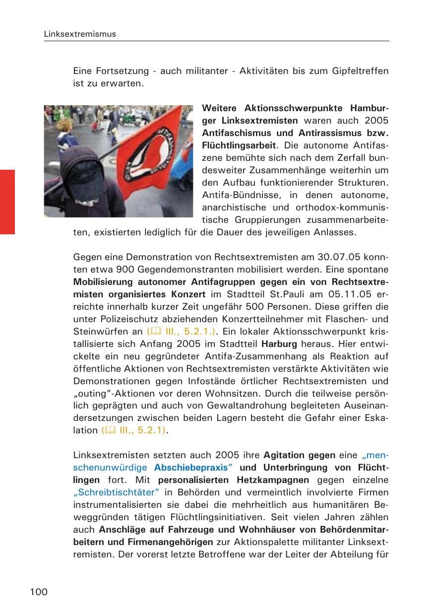 Seite 100 des Verfassungsschutzbericht 2005 Hamburg