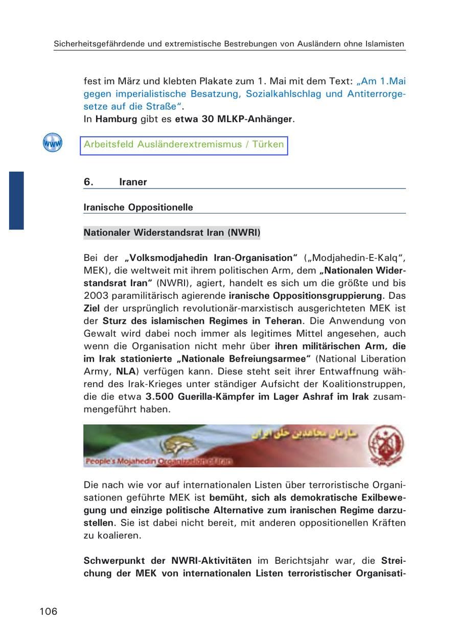 Seite 108 des Verfassungsschutzbericht 2006 Hamburg