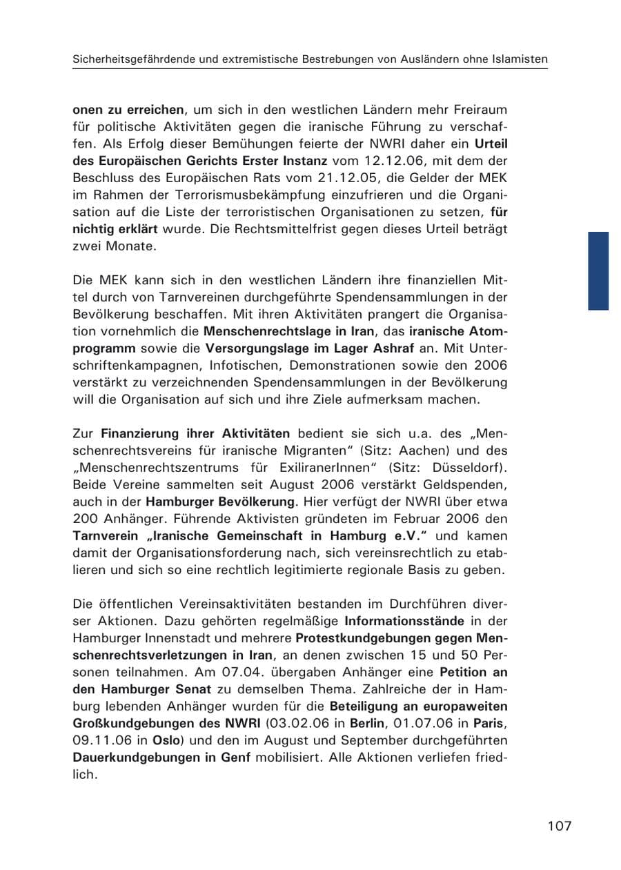 Seite 109 des Verfassungsschutzbericht 2006 Hamburg