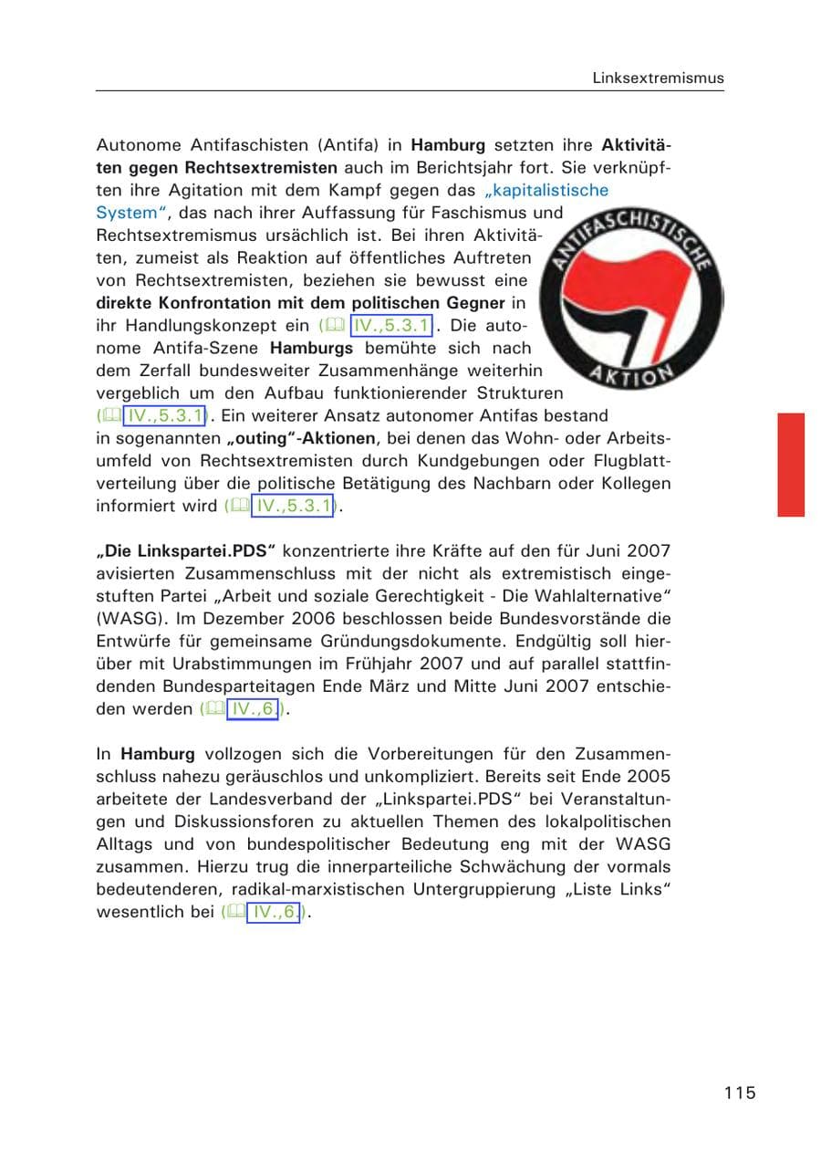 Seite 117 des Verfassungsschutzbericht 2006 Hamburg