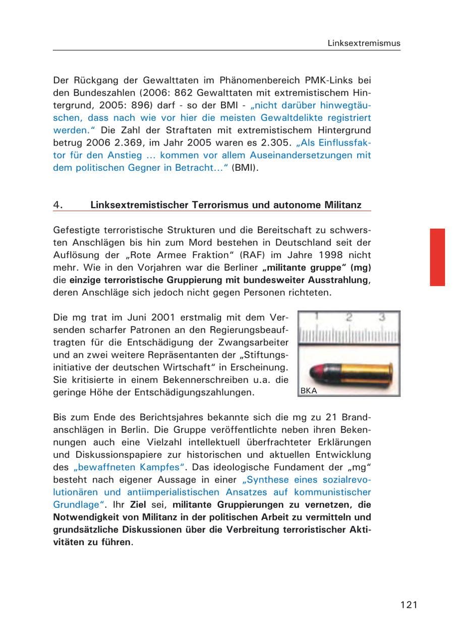 Seite 123 des Verfassungsschutzbericht 2006 Hamburg
