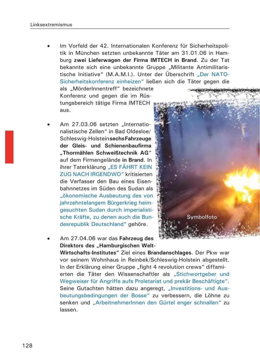 Seite 130 des Verfassungsschutzbericht 2006 Hamburg