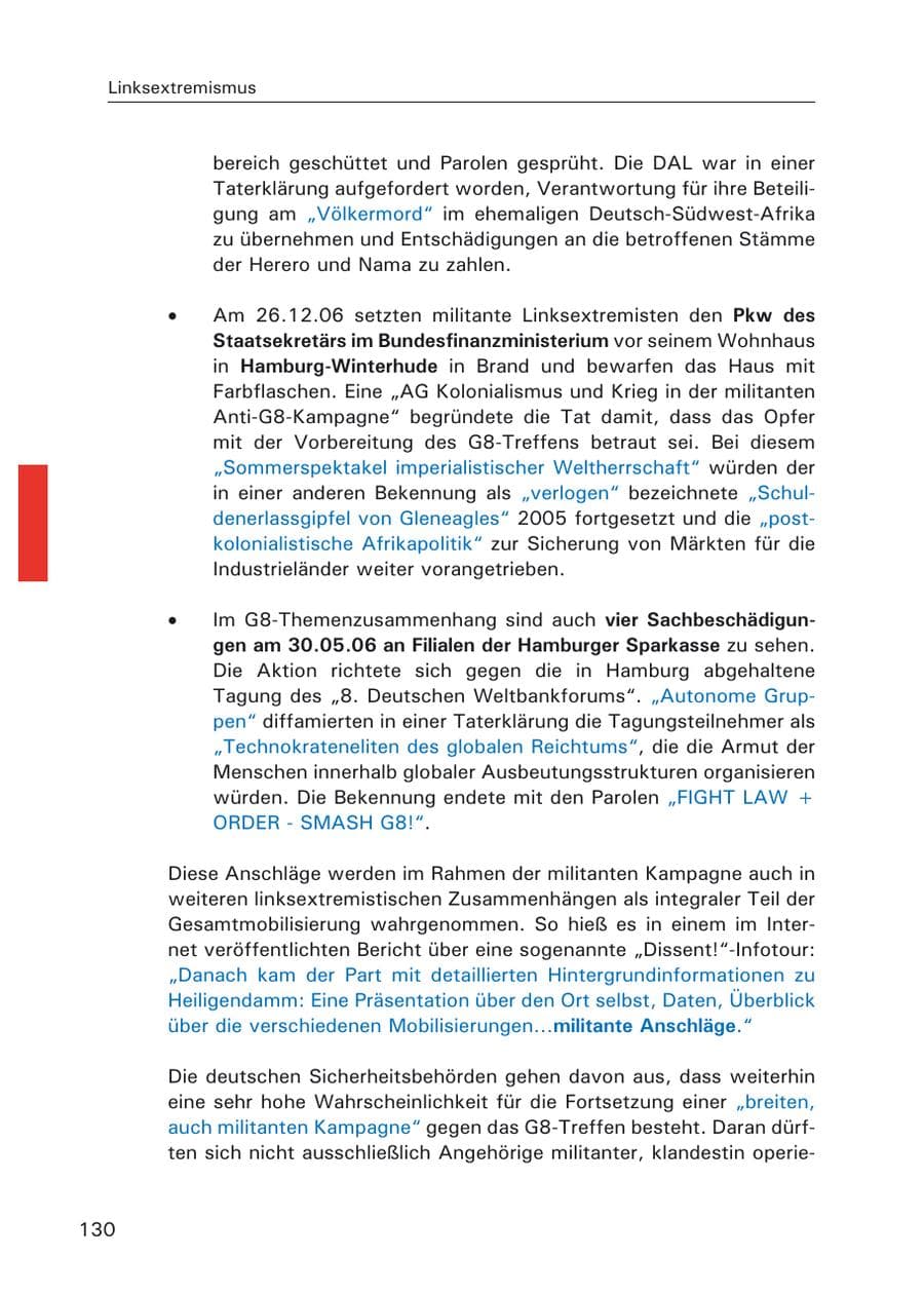 Seite 132 des Verfassungsschutzbericht 2006 Hamburg