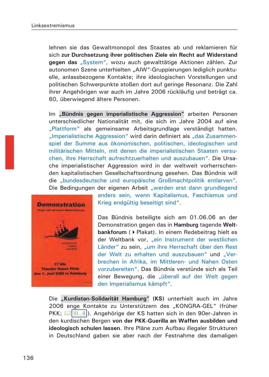 Seite 138 des Verfassungsschutzbericht 2006 Hamburg