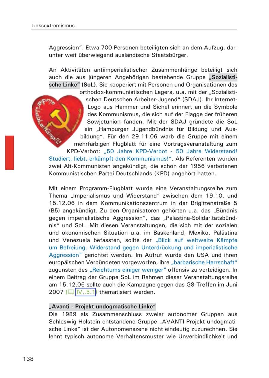 Seite 140 des Verfassungsschutzbericht 2006 Hamburg