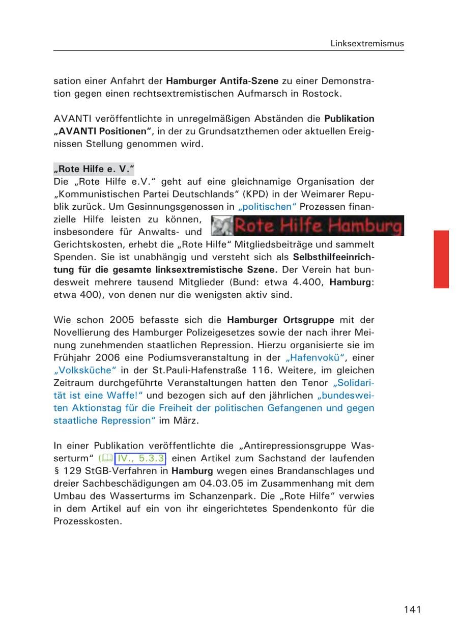 Seite 143 des Verfassungsschutzbericht 2006 Hamburg
