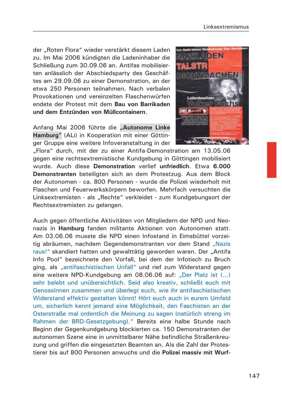 Seite 149 des Verfassungsschutzbericht 2006 Hamburg